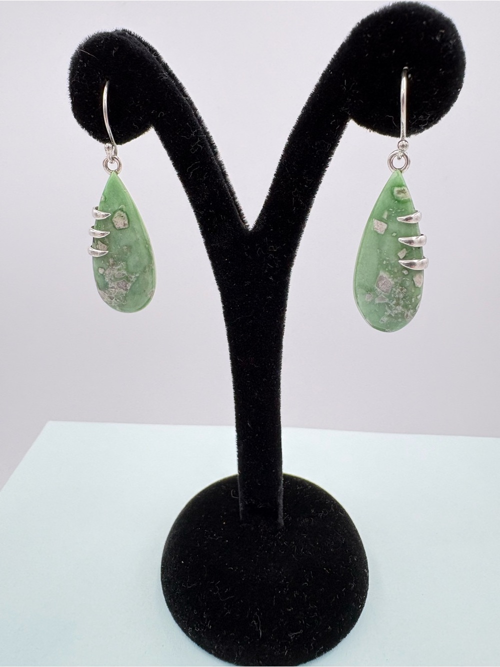 Natural Australian Variscite 925 Sterling Silver Teardrop Dangle Earrings